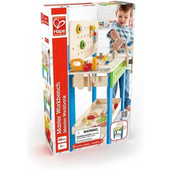 Wooden Pretend Play Workbench with Tools – Sharper Image Master Workbench | Award Winning Kid\'s Wooden Tool Bench Toy Pretend Play
